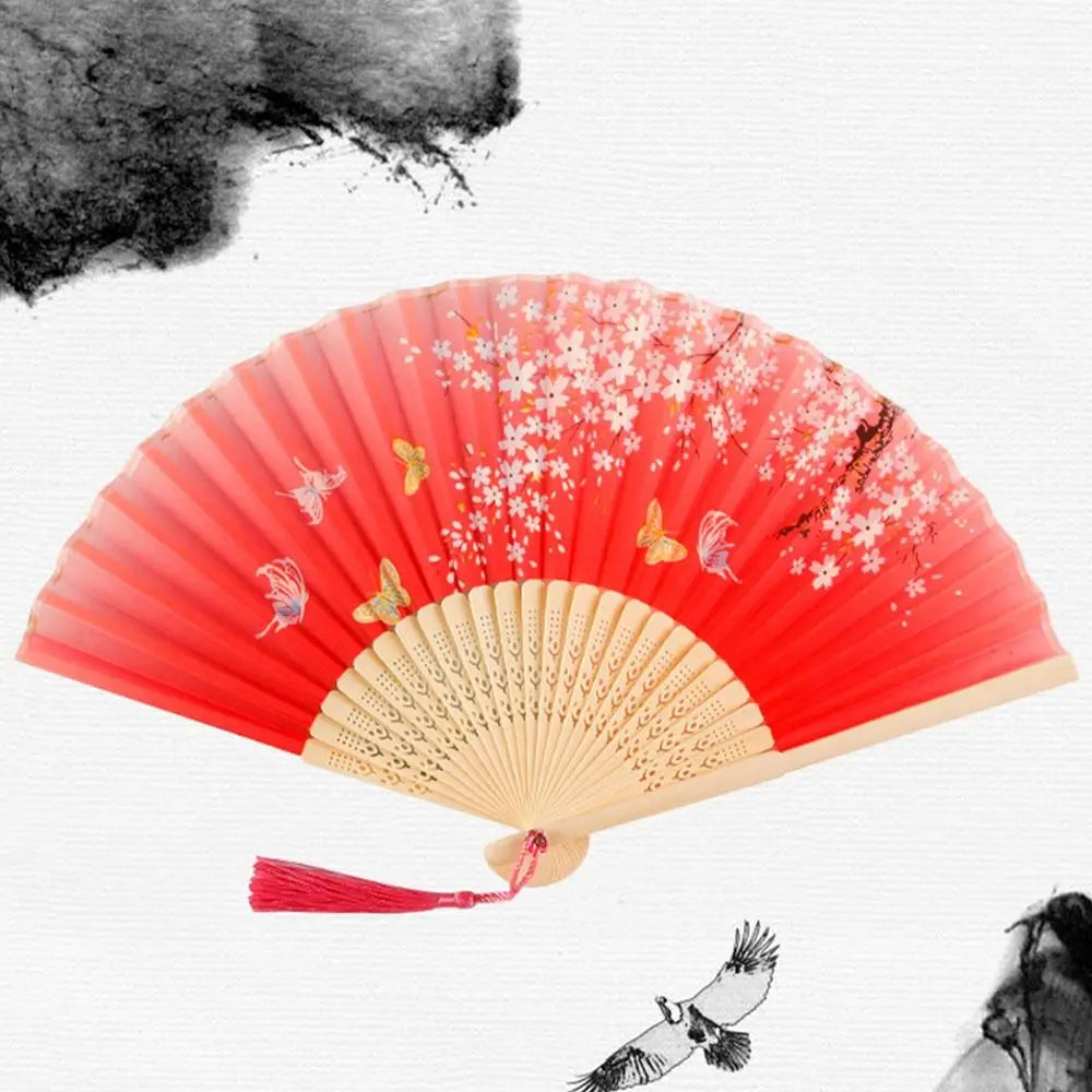 Retro Flower Pattern Home Decoration Elegent Bamboo Folding Fan Chinese Style Painting Handheld Fan Dance Performance Props -