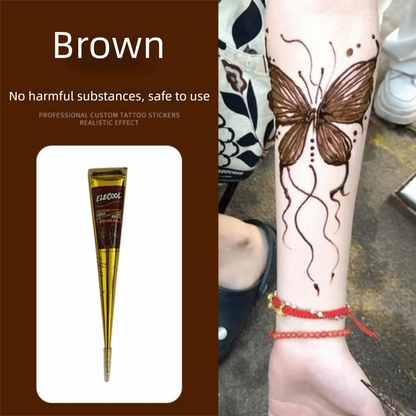 Easy-To-Use Henna Tattoo Cream Semi-permanent Temporary Henna Paste Cone Black Brown Temporary Tattoo Paste Mehndi Design - B