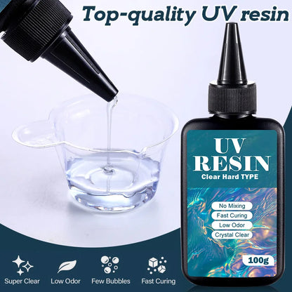 UV Resin Kit with Light Upgraded Hard Type Crystal Clear Ultraviolet Curing UV Resin for Craft DIY Jewelry Making Molds Casti