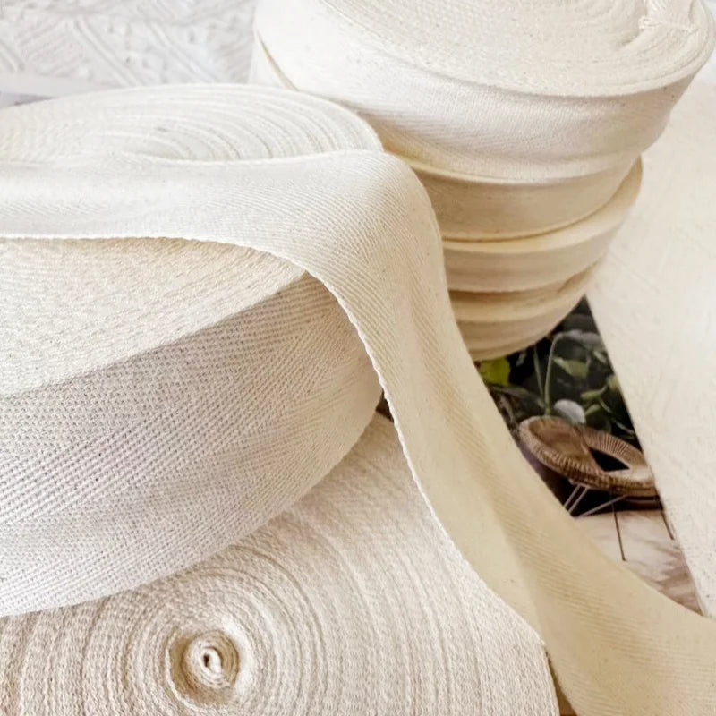 5yards 10/15/20/25/30/40/50mm Cotton Herringbone Webbing Tape Beige/White/Black High Tenacity Twill Binding Ribbon For Garmen
