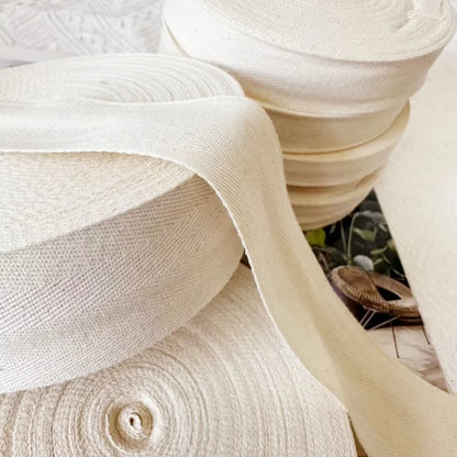5yards 10/15/20/25/30/40/50mm Cotton Herringbone Webbing Tape Beige/White/Black High Tenacity Twill Binding Ribbon For Garmen