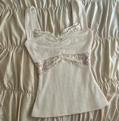Summer Lace Patchwork Coquette T-shirt Ribbed Knit Slim Fit Milkmaid Tees Women Short Sleeve Y2k Grunge Crop Tops Aesthetic -