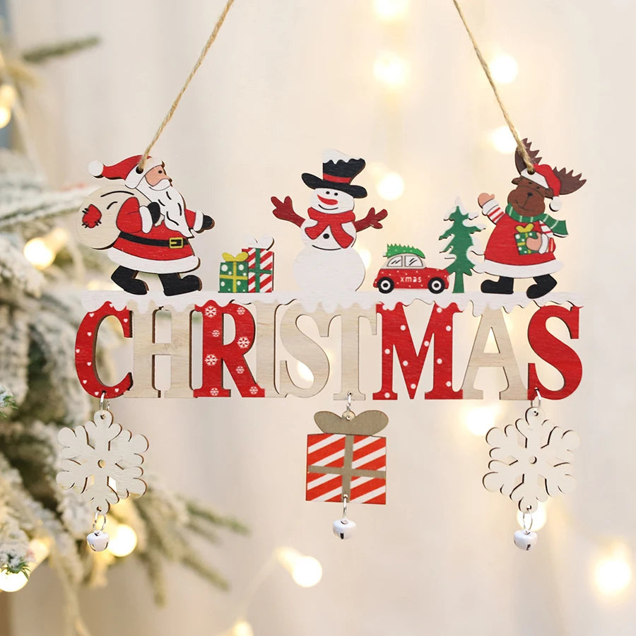 1PC Wooden Christmas Door Hanging Oranments Wall Merry Christmas Decor for Home Happy New Year Naviidad Door Pendants Gifts -