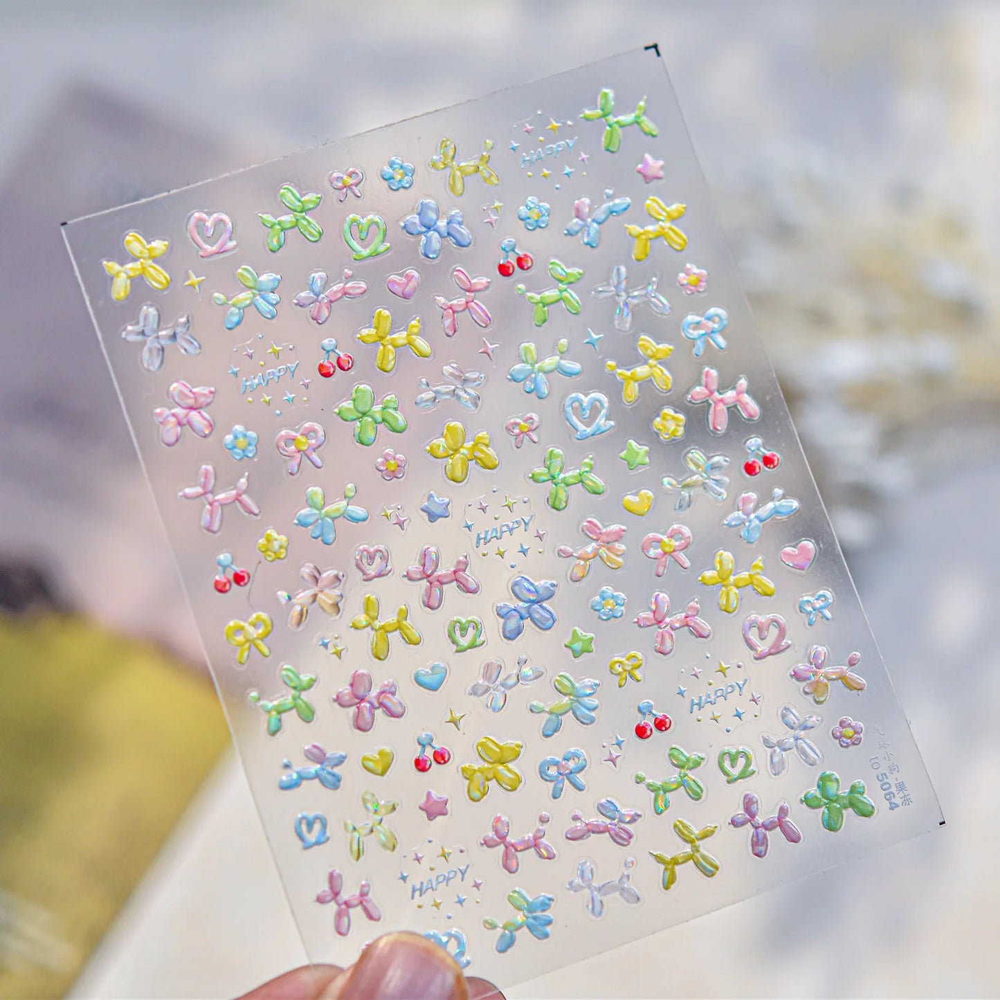 Balloon Puppy Jelly 5D Nail Art Stickers 3D Cute Love Bows Cherry Adhesive Nail Stickers Manicure Decals DIY Nail Accessories