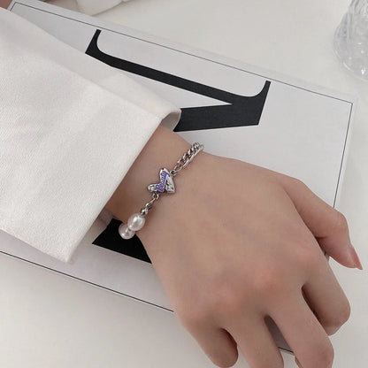 Zinc Alloy Bracelet Sparkling Zircon Flower Bracelet Handmade Bracelet Alloy For Daily Wear Fashion Accessory Party - Purple 
