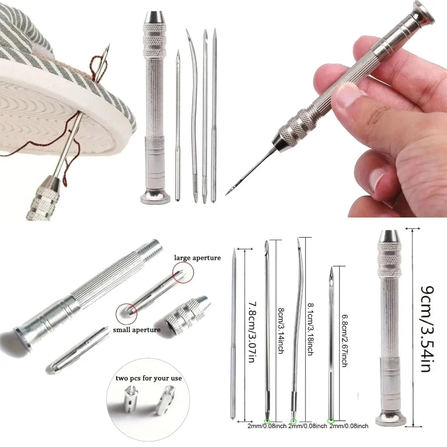 Leather Craft Sewing Kit Waxed Thread Hand Quilting Needles Sewing Awl，for Beginner , Stitching, Sewing