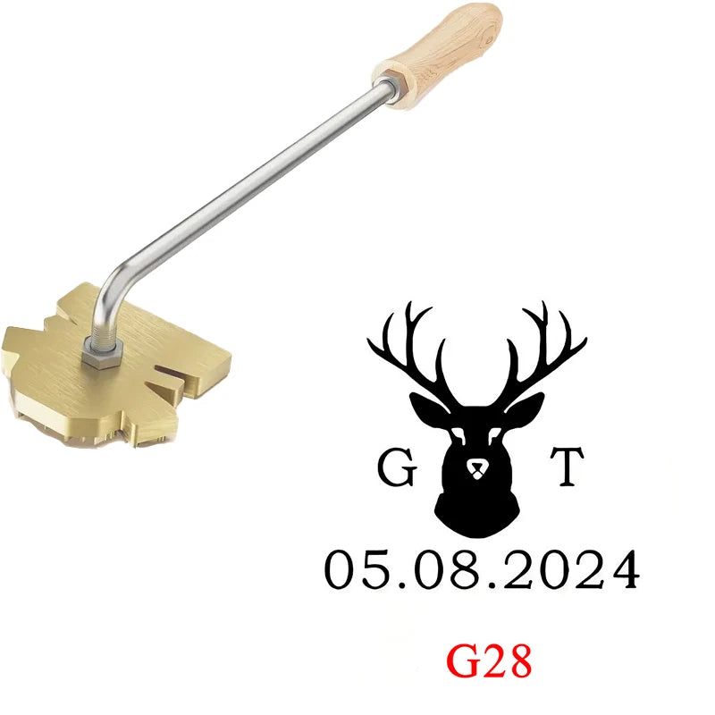 Custom Branding Iron Stamp DIY LOGO Heating Brass Embosser Seals with Handle for Wood Leather Cake Hamburger Wedding Party Cr