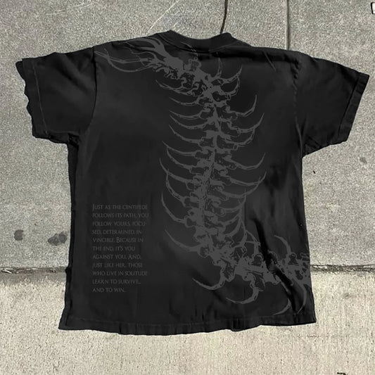 Vintage Dark Centipede Skeletal Graphic Cotton Print T-shirt Men Y2K Summer Short Sleeves Oversize T-shirt Women Casual Tee T