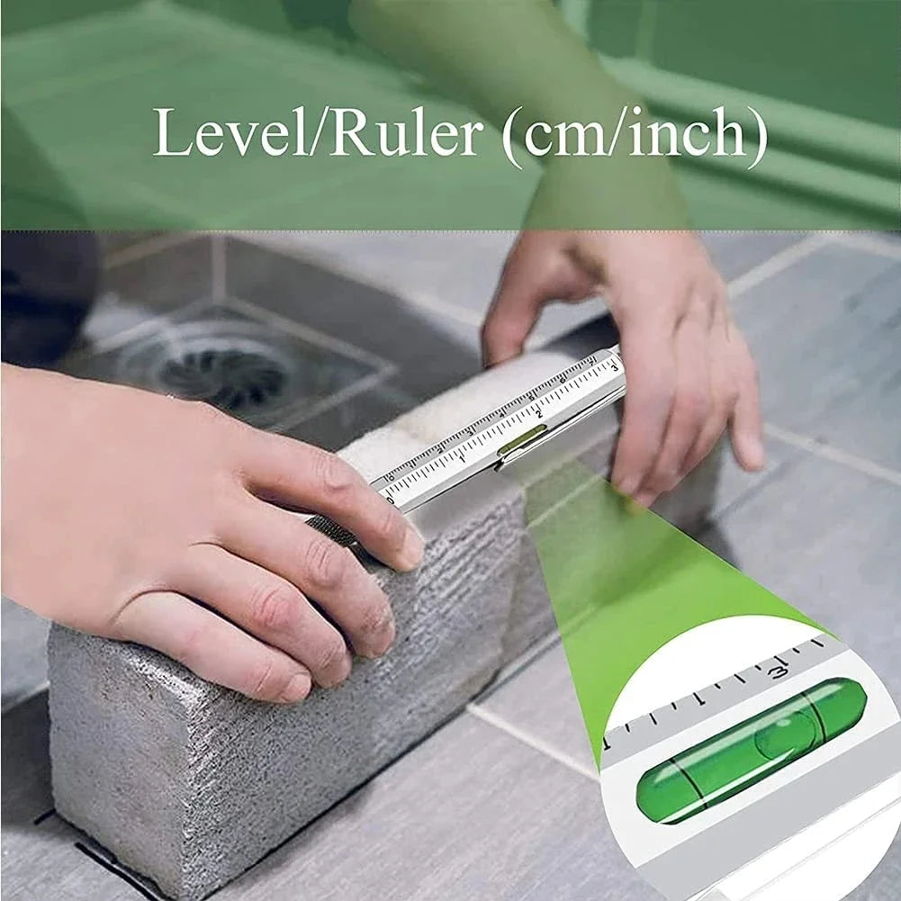 7 in 1 Multifunctional Pen Touch Screen Stylus Capacitive Pen with Screwdriver Ruler Levelgauge Refillable Ballpoint Pencil T