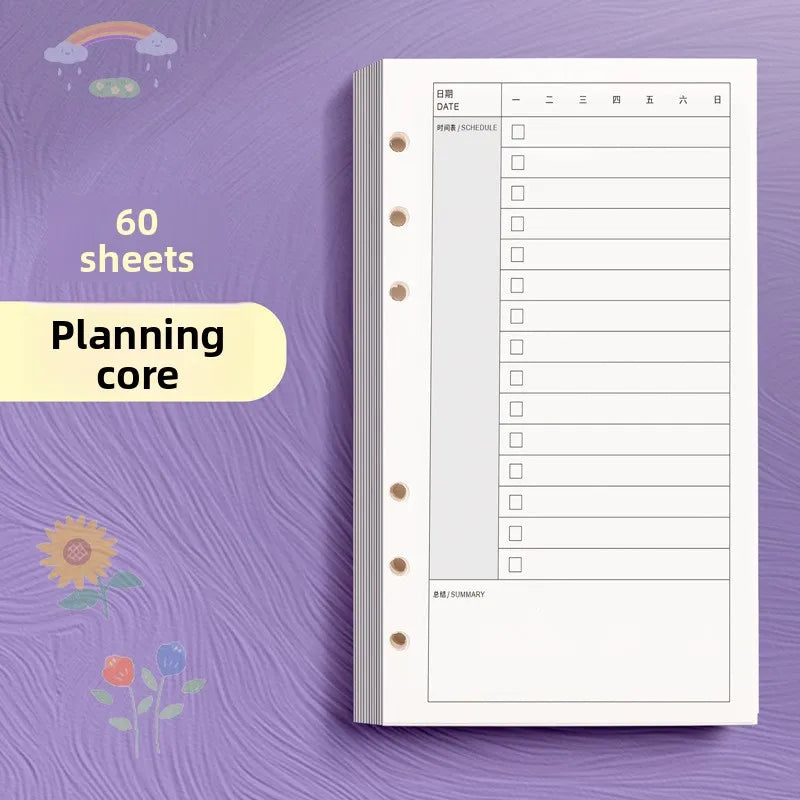 60 Sheets Blank A6 Loose Leaf Refill 6-Ring Binder Inserts for Accounting Notebook Planner, Replaceable Inner Core for Journa