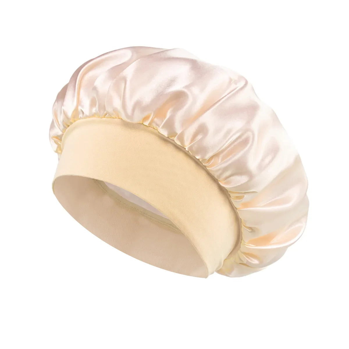 Women Satin Bonnet Hair Bonnet for Sleeping Hair Care Silk Bonnets Solid Wide-brimmed Sleeping Hat with Elastic Soft Band - b