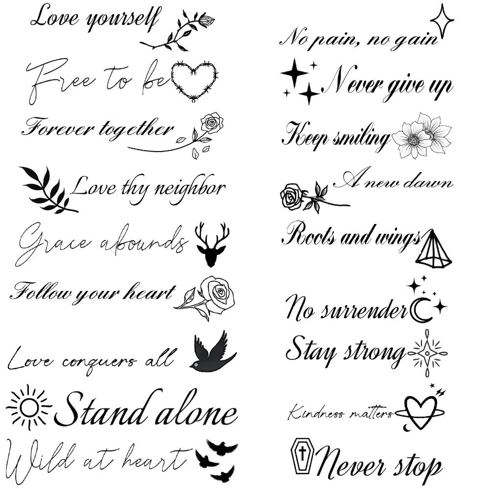 Tattoo Stickers English Word Waterproof Long Lasting Realistic Transfer Temporary Black Letters Feather Body Art For Men Wome
