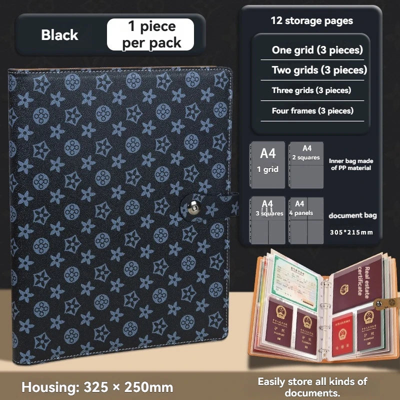 1PC Household ID Storage Book A4 Thickened Pattern ID Storage Bag Cat Eye Buckle Card Bag Storage Book Document Storage Book