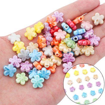 10Pc 12mm Handmade Colorful Flower Shape Ceramic Loose Spacer Beads Charm for Bracelet Necklace Earring DIY Jewerlry Making