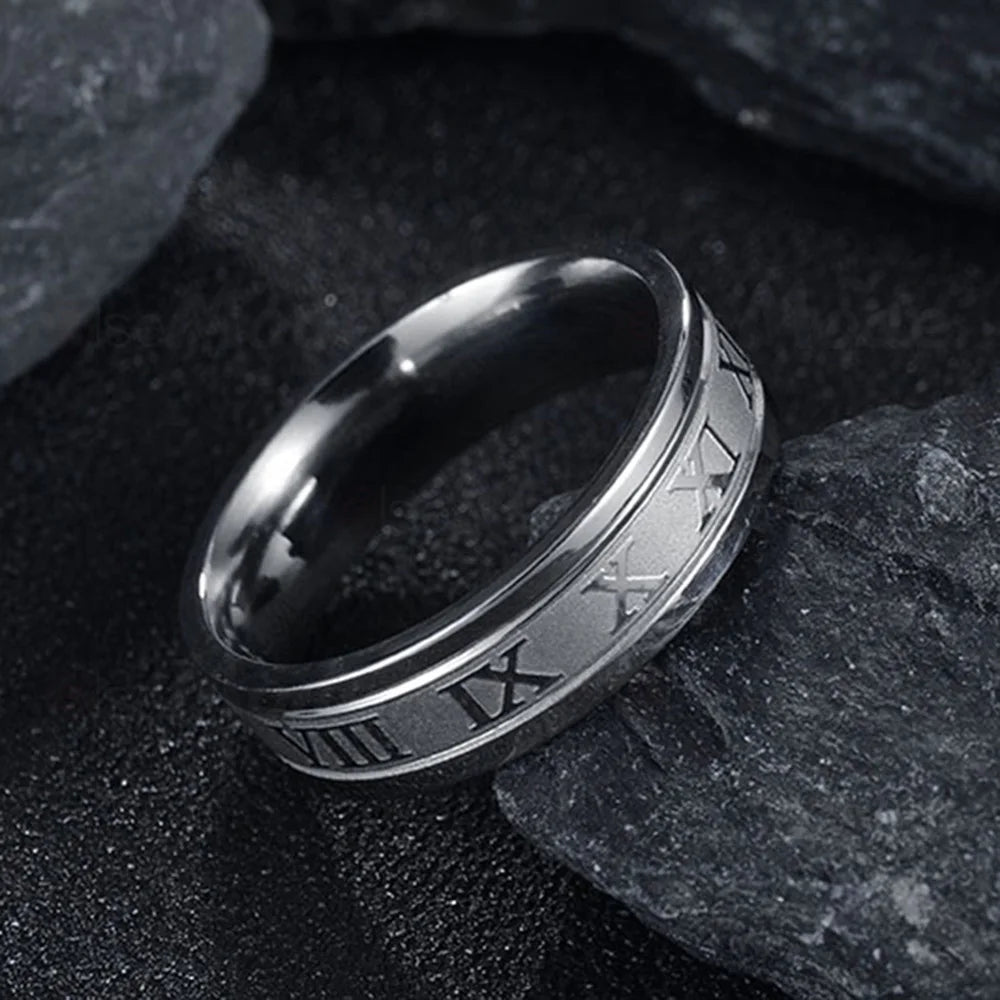 Seakissky Classic Fashion Stainless Steel Roman Digital Men Women Ring Cool Punk Waterproof Jewelry for Party Gifts