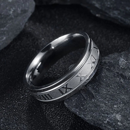 Seakissky Classic Fashion Stainless Steel Roman Digital Men Women Ring Cool Punk Waterproof Jewelry for Party Gifts