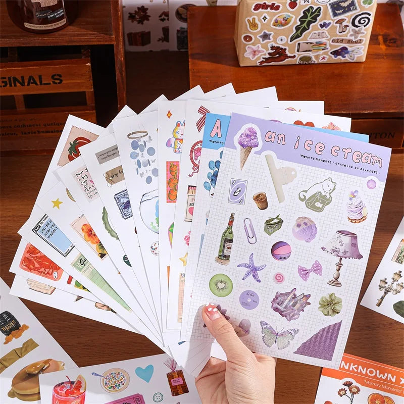 Moment Paper Scrapbooking Sticker Book 50 Different Patterns with Animals Plants Fruits Aesthetic Material for DIY Craft Plan