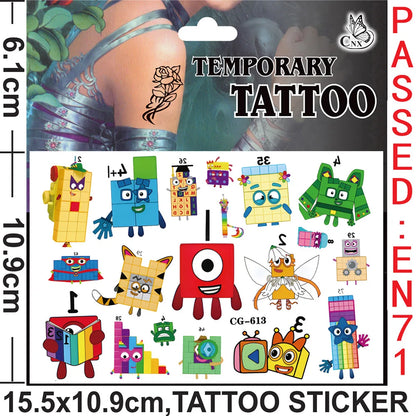 Building Block Numbers Tattoo Stickers Waterproof Cute Birthday Party Supplies Reward Toy for Kids Decoration Christmas Gift 