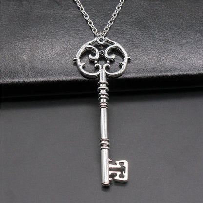 Fashion Vintage 2 Colors 82x31mm Big Key Pendant Necklace For Women Men Long Chain Necklace Jewelry Accessories - Antique Sil