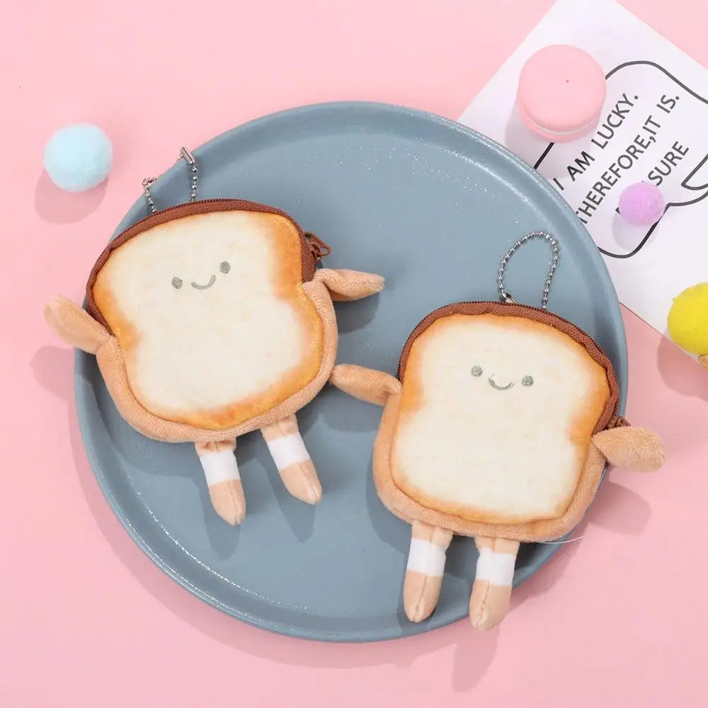 Cartoon Bread Toast Coin Purse Portable Earphone Bag Coin Key Bag Mini Makeup Bag Lightweight Small Storage Pouch Girl Gifts