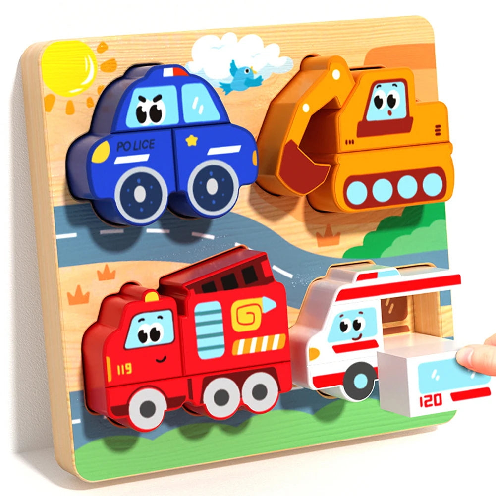 4-in-1 Wooden Toys 3D Wood Puzzle Cartoon Animals Cognitive Jigsaw Puzzle Early Learning Educational Toys For Children Gift -