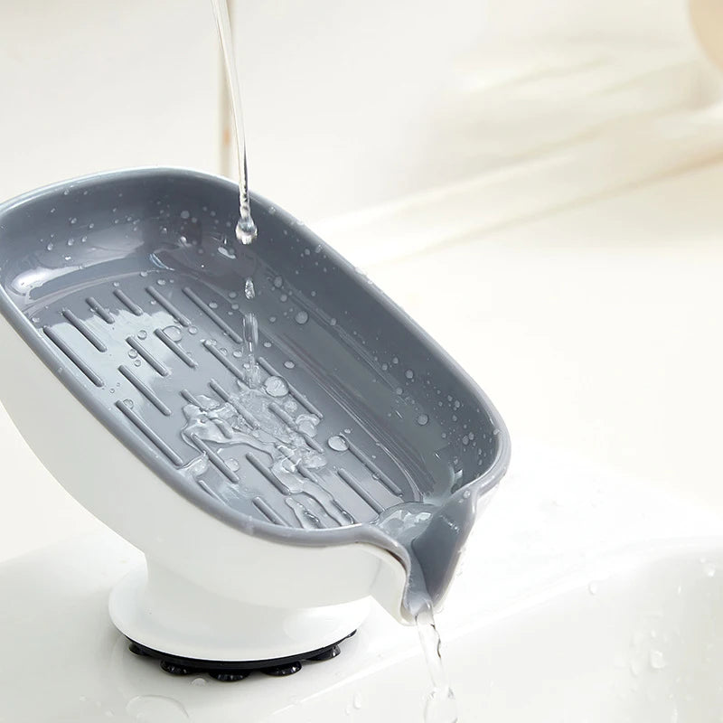 Soap Box Drain Free Punching Household Light Luxury Suction Cup SoapBox Toilet Countertop Soap Rack Bathroom Shelf - Gray