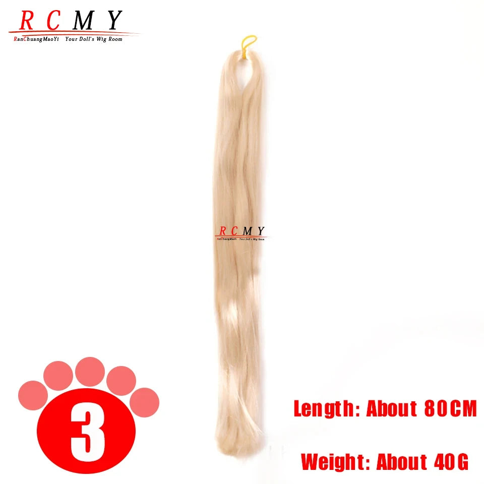 BJD SD Doll 80CM/40 White Black Hair Row Milk Silk Anti-Mohair Wig Handmade Hook Transplant Material for Girls and Boys Hair 