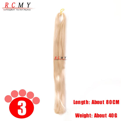 BJD SD Doll 80CM/40 White Black Hair Row Milk Silk Anti-Mohair Wig Handmade Hook Transplant Material for Girls and Boys Hair 