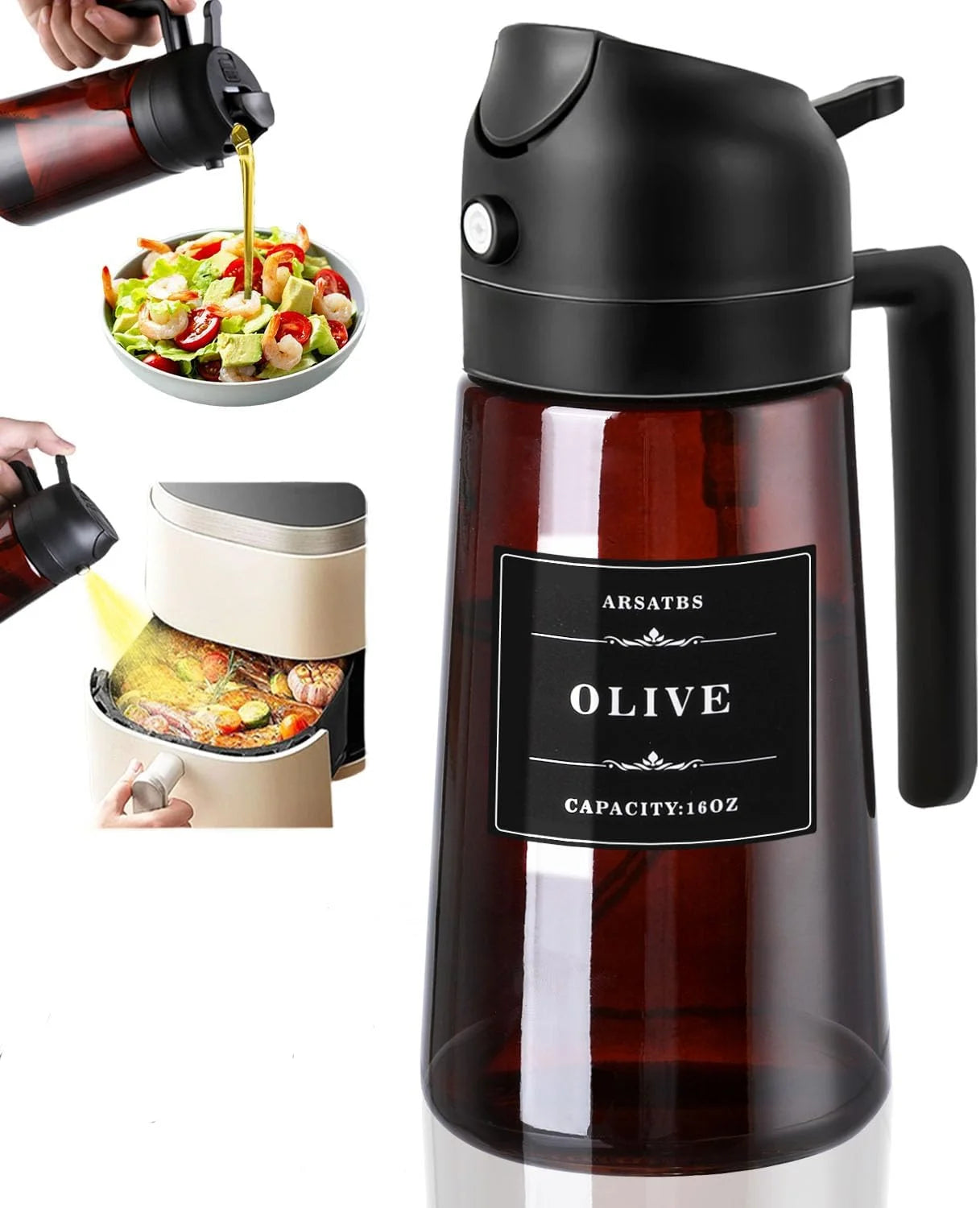 2-in-1 Glass Oil Dispenser & Sprayer - 16oz/470ml Leakproof Olive Oil Sprayer Bottle for Cooking, Air Fryer, BBQ, Baking, Sal
