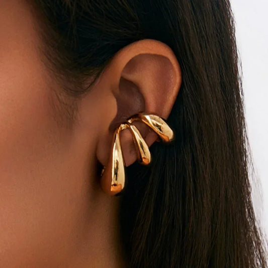Simple Metal Multilayer Hollow Ear Clips for Women Fake Piercing Water Drop Teardrop Cartilage Clip Earring Ear Cuff Jewelry