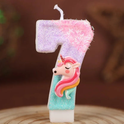 0-9 Number Cartoon Unicorn Digital Candles for Kids Birthday Party Festival Cake Decoration Atmosphere Props Fun Themed Candl