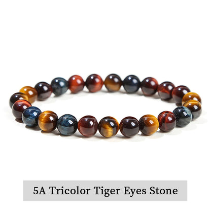 JD Natural Stone Beads Bracelet Amethyst Tiger Eye Crystal Quartz Agate Gem Beads Bangles Women Men Reiki Healling Jewelry Gi