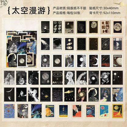 50 sheets Philatelic museum series Postage stamp theme stickers Scrapbooking Material handmade Diary Album Junk Journal Suppl
