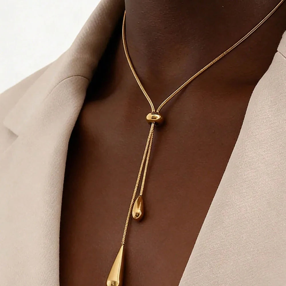 1pc legant Gold Water Drop Lariat Necklace for Women, Adjustable Y-shaped Pendant Necklace,