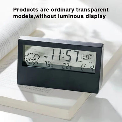 LCD Desktop Alarm Clock Transparent Calendar Weather and Digital Temperature and Humidity Display Home Appliance Smart Life