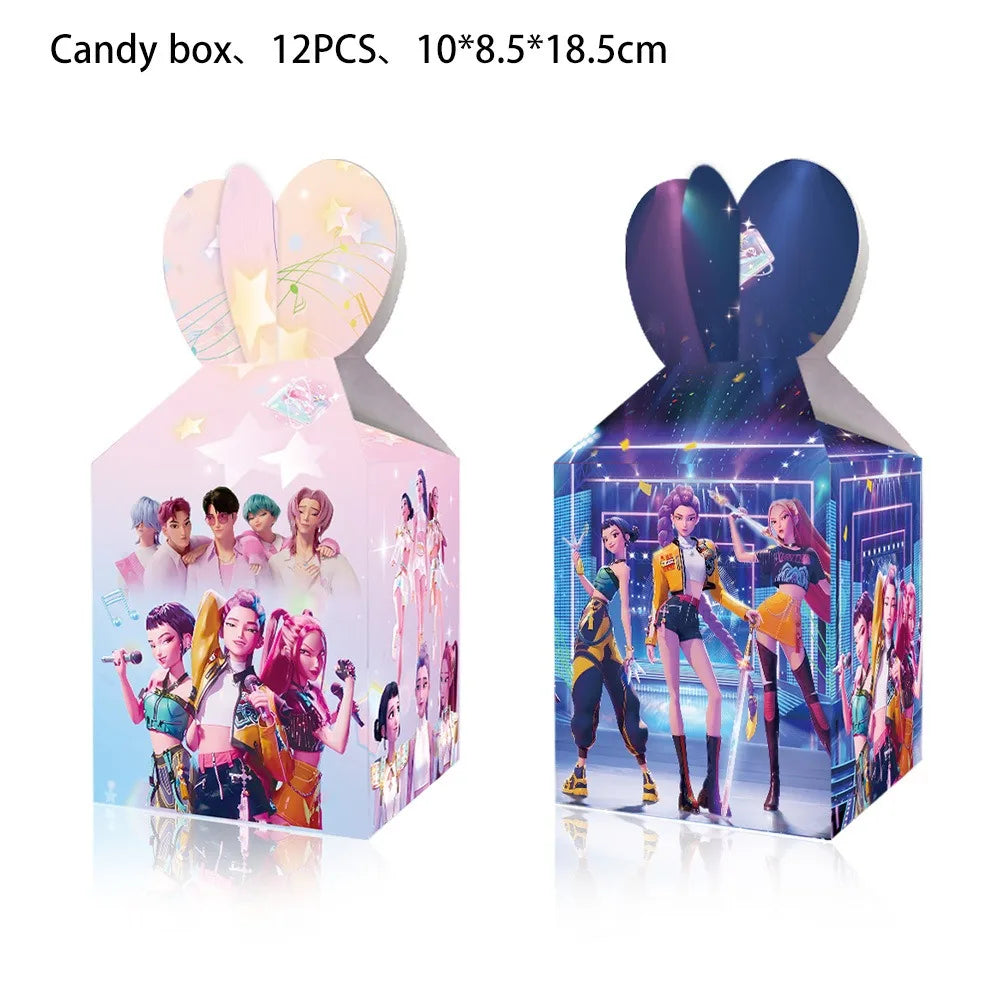 K Pop Birthday Party Decoration Tableware Set - Napkin Tablecloth Banner Paper Plates Slap Bracelets Stamps Baby Shower Suppl