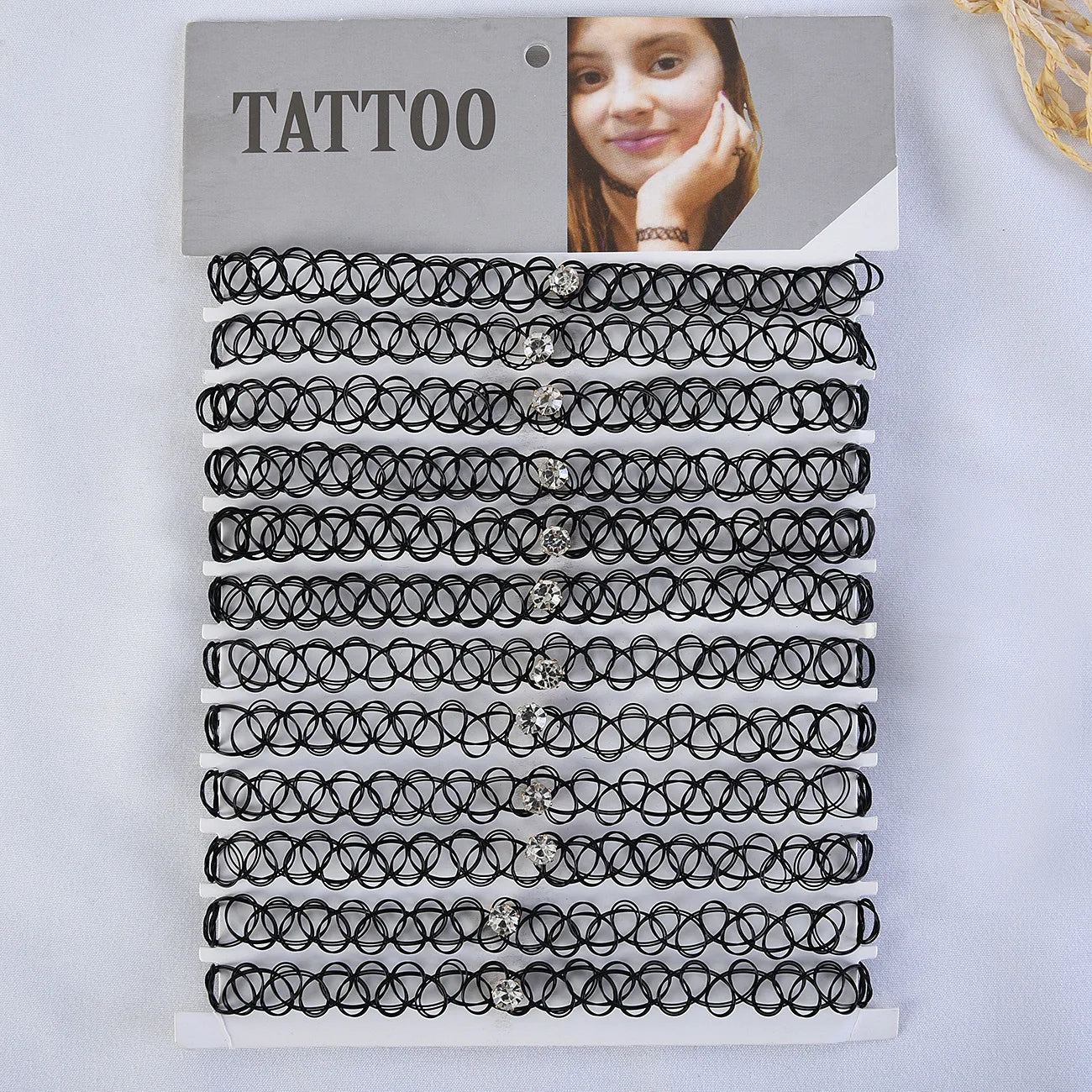 12pcs/lot Vintage Hippy Stretch Tattoo Choker Necklace Elastic Chocker Necklace Fishing Line Tattoo Colorful Necklace - Style