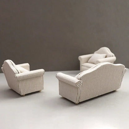 1: 12 Mini Furniture Sofa DIY Decoration Doll House Mini Furniture Living Room Furniture White Beige Sofa with Pillows