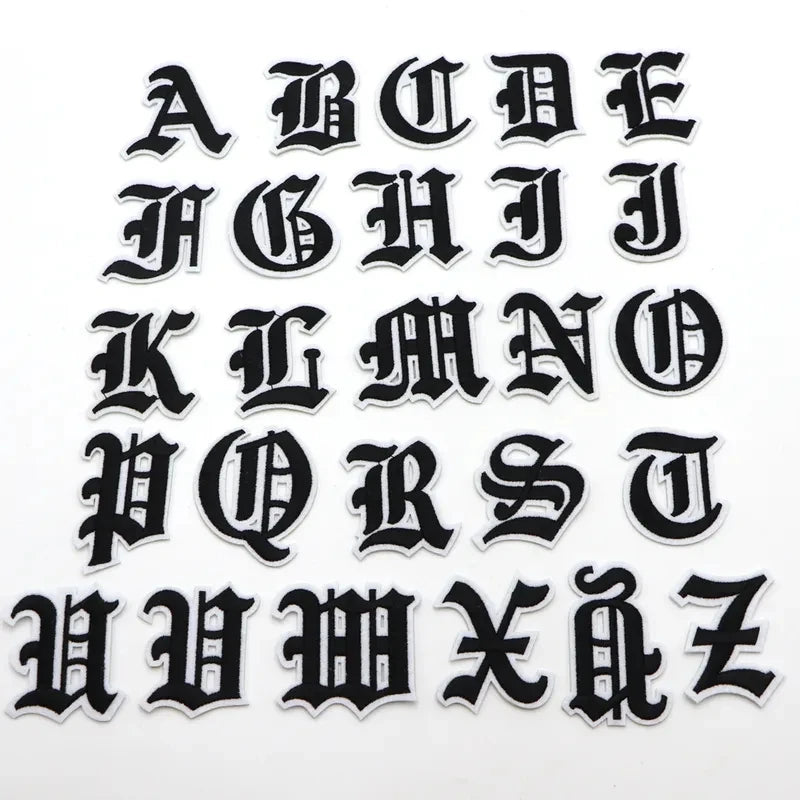 New 1PC Gothic Alphabet Embroidery Patches Iron On Letter Patch A-Z Patch Embroidered Patch Sew On Patches For Clothing Name 