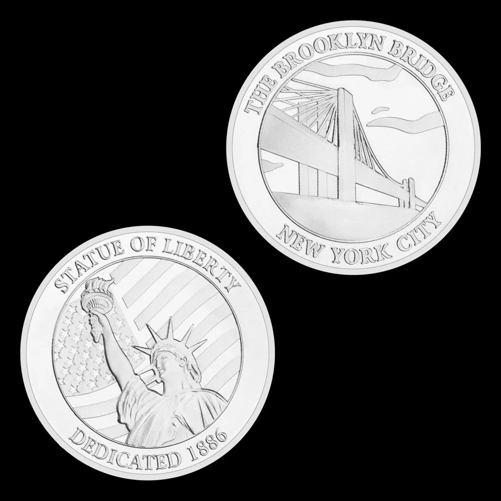 US Statue of Liberty Souvenir New York City The Brooklyn Bridge Pattern Golden Commemorative Coin Collectibles Liberty Coin -