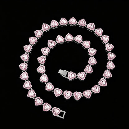 ZAKOL 45CM New Hip Hop Tennis Chain Bracelet Necklace Shiny Heart Rhinestone CZ Fashion Rock Party Jewelry Set