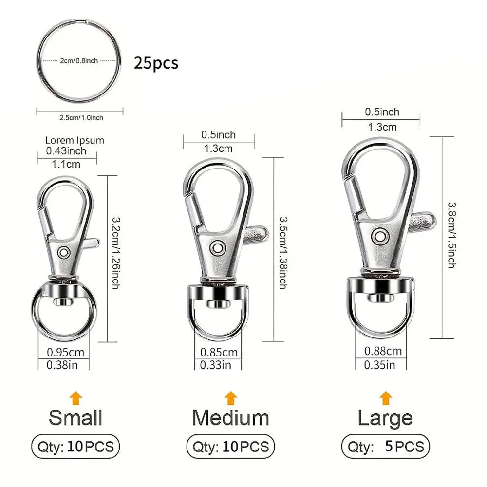 50PCS Swivel Snap Hooks With Key Rings Metal Swivel Lobster Claw Clasps In Clasps In Assorted Sizes (Large, Medium, Small)