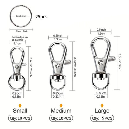 50PCS Swivel Snap Hooks With Key Rings Metal Swivel Lobster Claw Clasps In Clasps In Assorted Sizes (Large, Medium, Small)
