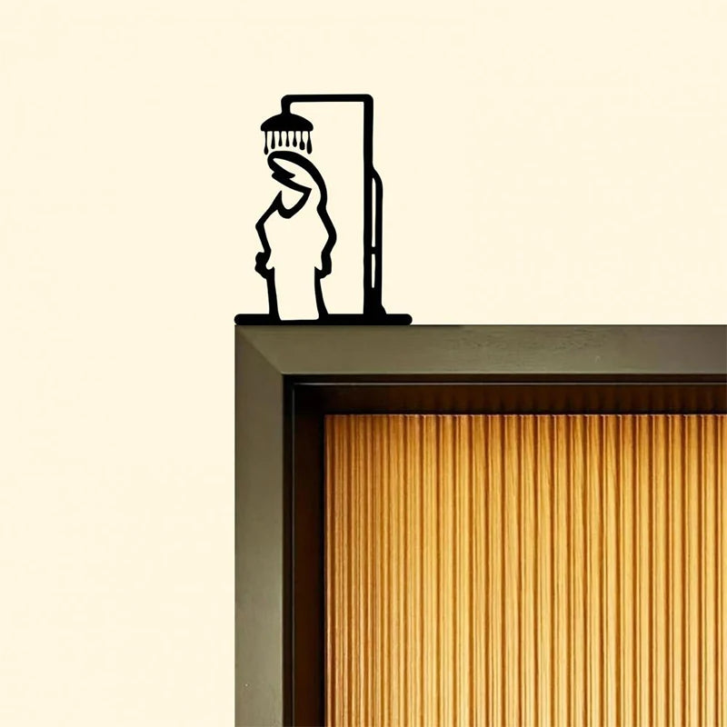 Bathroom Sign Black Shower Figure Wall Decoration Minimalist Line Rustic Door Sign Funny Shower Man Wall Art Home Decor