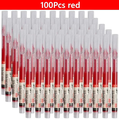 3-102Pcs/set Needle Type Gel Pens Straight Liquid Ballpoint Pen Kawaii Stationery School Office Supplies Writing - 100pcs red