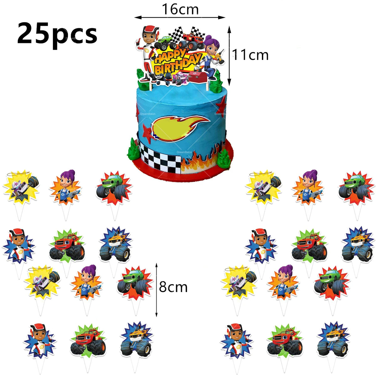 Blaze Monster Balloons Machines Race Car Happy Birthday Banner Party Decoration Cake Topper Disposable Tableware Background B