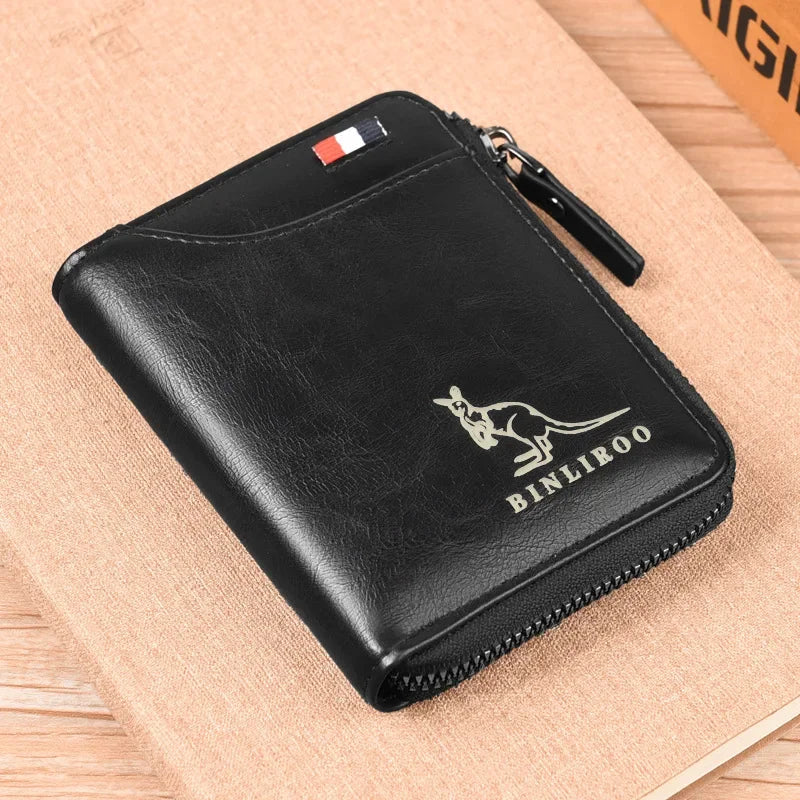 Men's Coin Purse Wallet Fashion RFID Blocking Man Leather Wallet Zipper Business Card Holder ID Money Bag Wallet Male - F1710