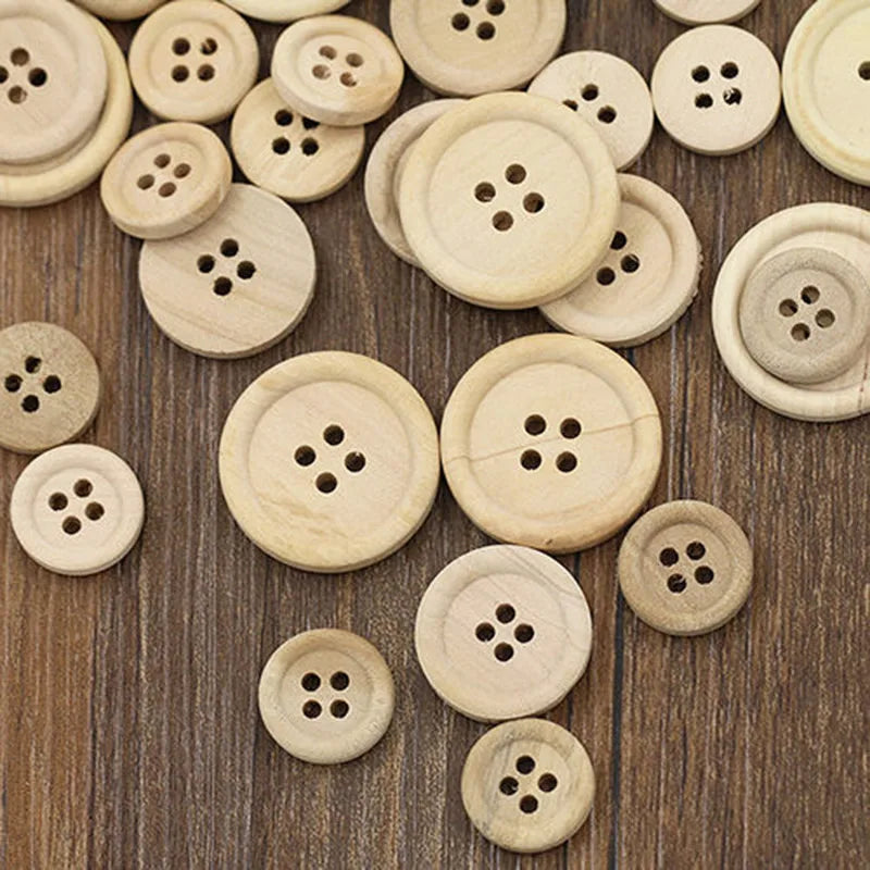 50 Pcs Wooden Buttons Natural Color Round 4 Holes Buttons Sewing Scrapbooking Home DIY Sewing Accessories 15/20/25mm