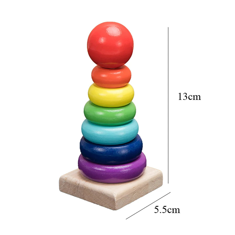 Rainbow Stacker Wooden Ring Educational Toy Kids Tower Stack Up Blocks Color Shape Game Baby Montessori Toys for Children Gif