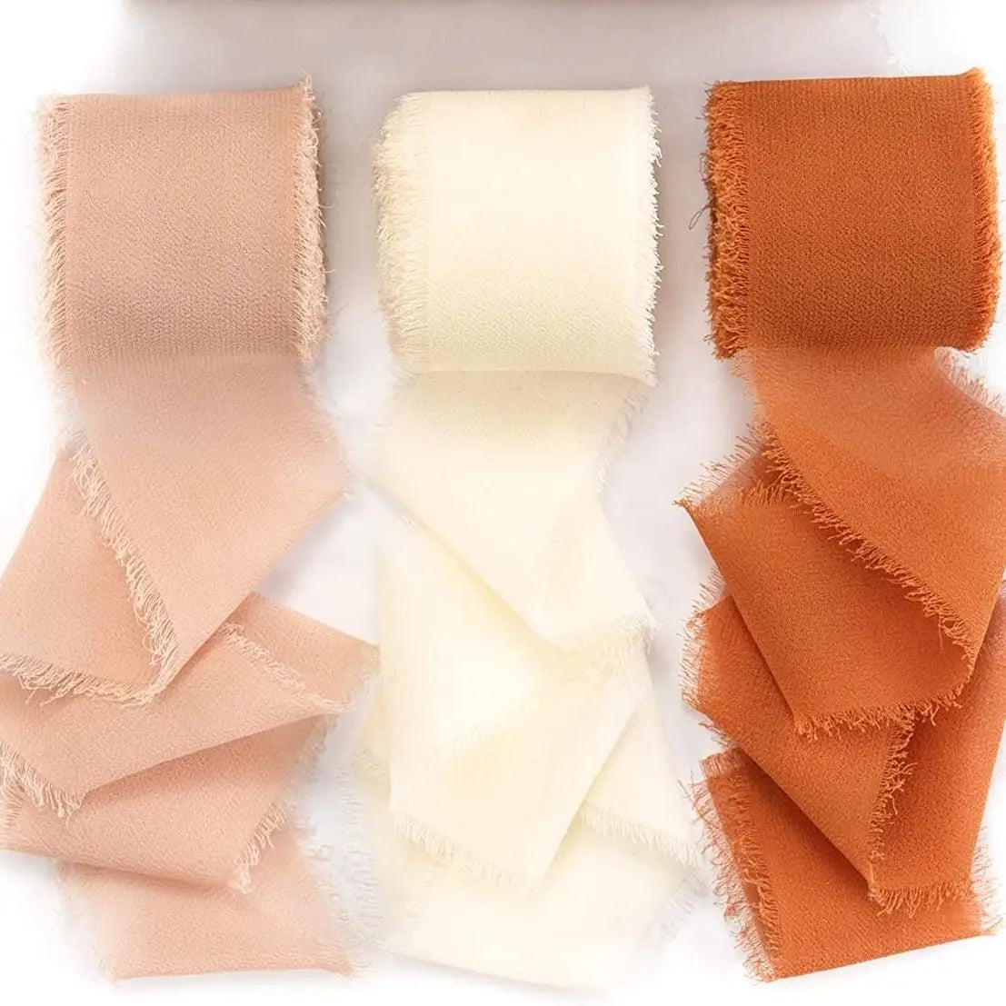 3 Roll/set 5m Frayed Edged Satin Handmade Chiffon Silk Ribbon For Wedding Invitation Bouquets Birthday Party DIY Decoration G